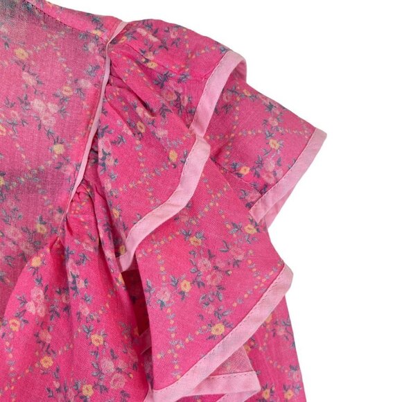 LoveShackFancy Luca Floral Print Ruffle Mini Dress Fuchsia Berry Size L - Picture 10 of 13